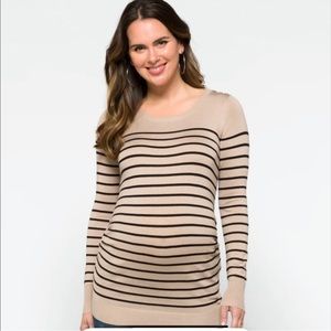 NWT Lety & Me Patton Maternity Button Detail Sweater Striped Small Beige Black